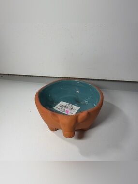Southwest Style Terra Cotta Footed Bowl Turquoise Glaze Pottery Dish